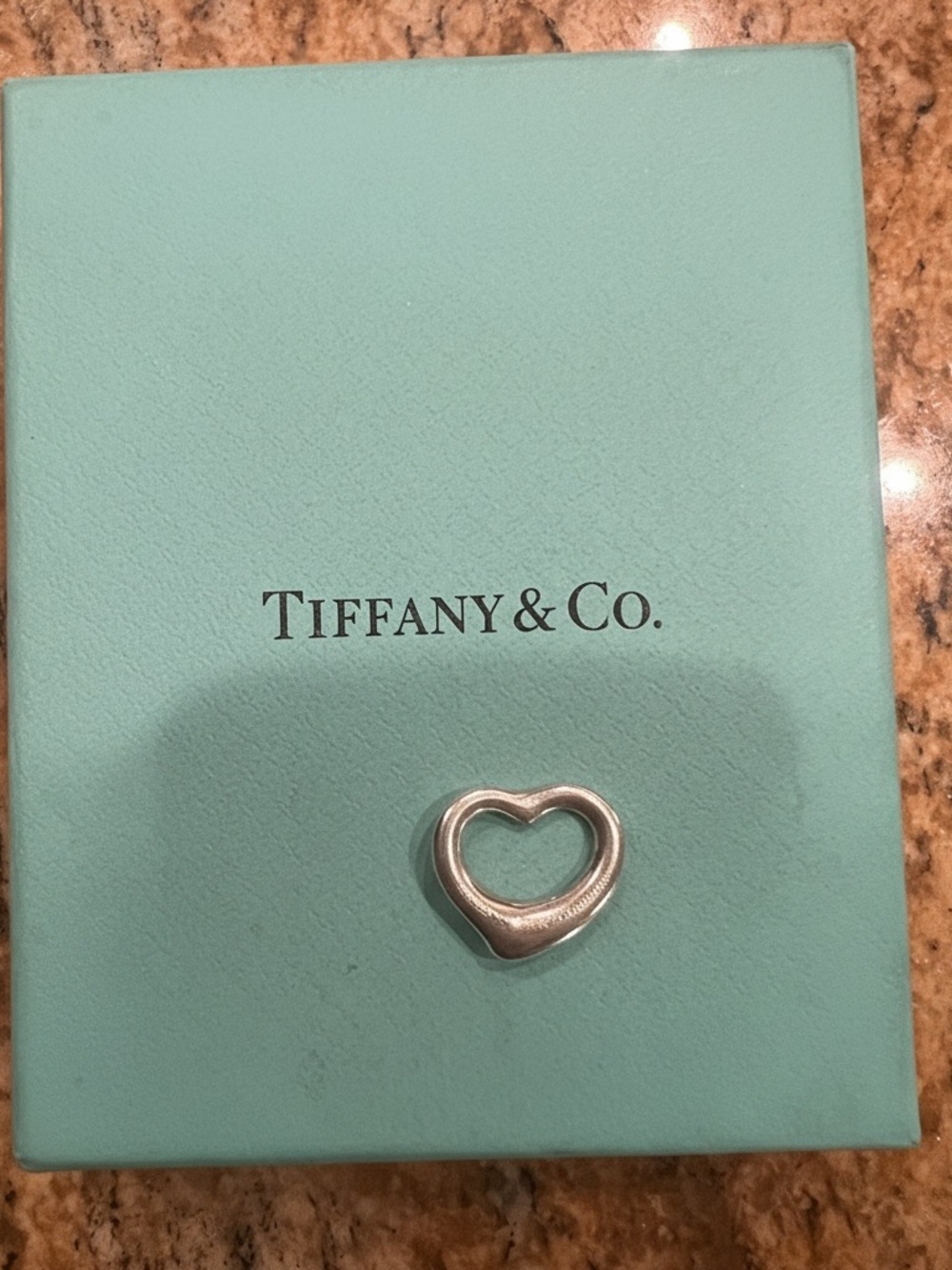 Tiffany & Co. Silver Open Heart Charm on Tiffany Blue Box